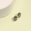 925 Sterling Silver Small Textured Button Shape Enamel Three-Tone Stripe Pattern Stud Earrings For Men