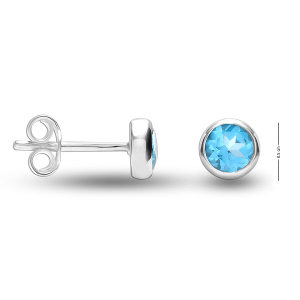 925 Sterling Silver Stud Earrings for Teen Women (0.4 CM Blue Topaz Round)