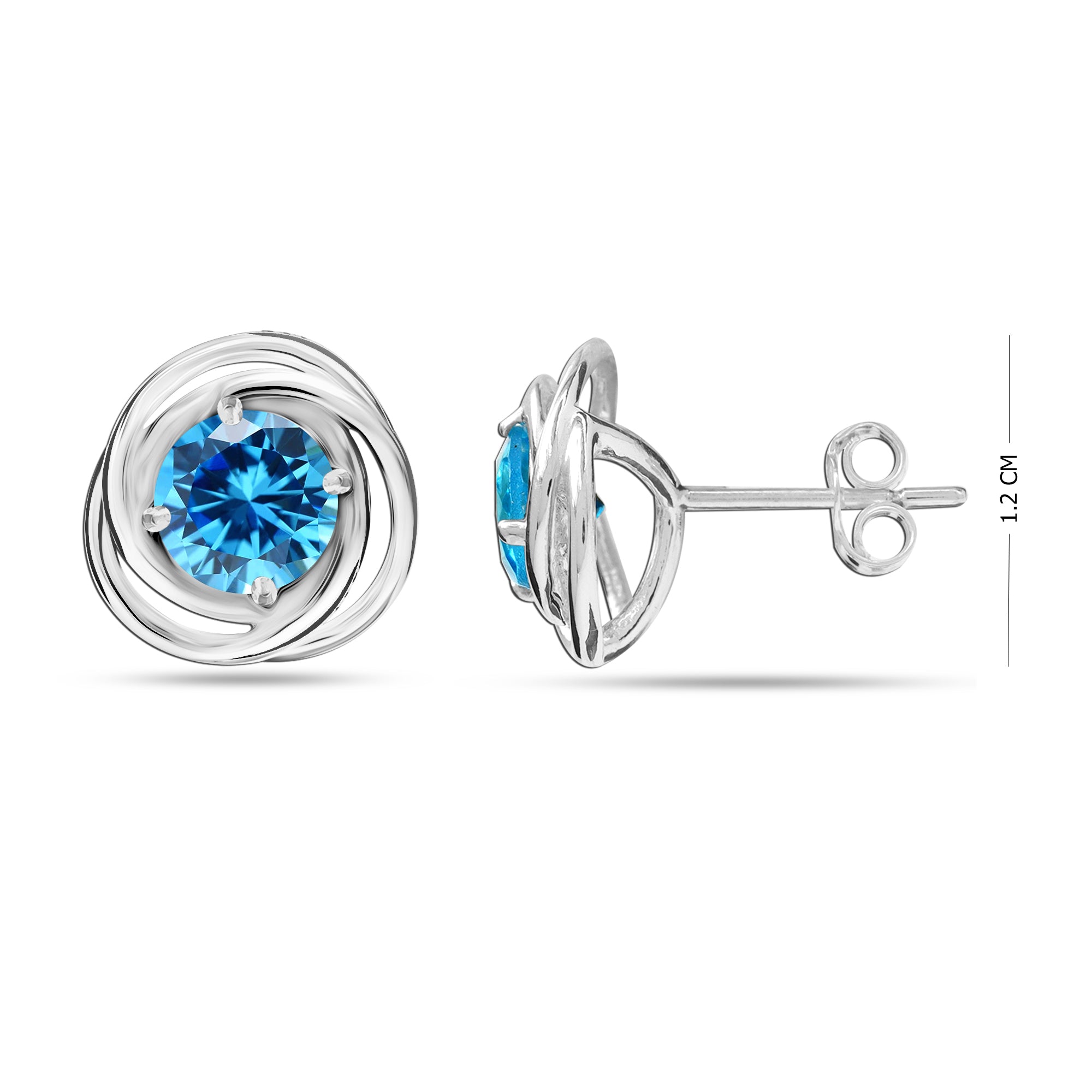 925 Sterling Silver LoveKnot Stud Earring for Teens Women (6 MM Blue Topaz Round)