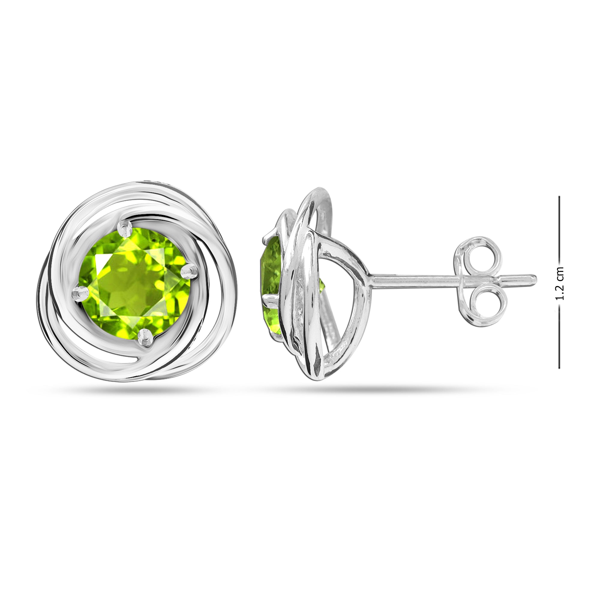 925 Sterling Silver LoveKnot Stud Earring for Teen Women (6 MM Peridot Round)