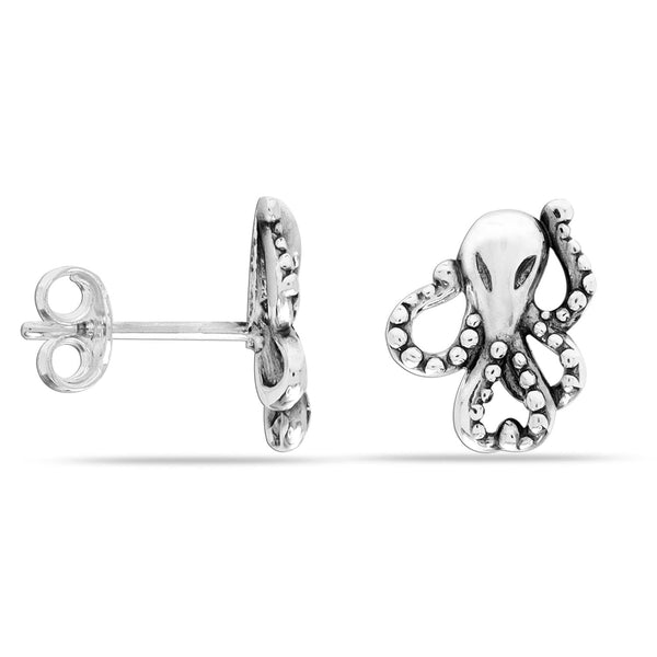 925 Sterling Silver Light weight Antique Octopus Stud Earrings for Women Teen