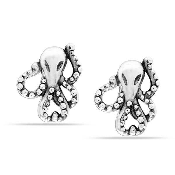 925 Sterling Silver Light weight Antique Octopus Stud Earrings for Women Teen