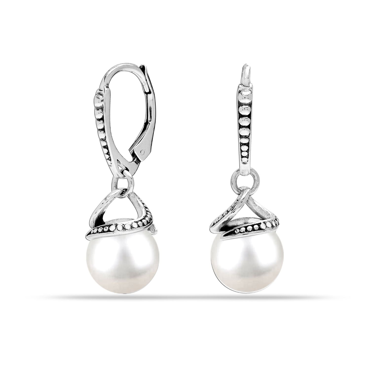 925 Sterling Silver Simulated Shell Freshwater Pearl Leverback Dangle Earrings for Women & Girls