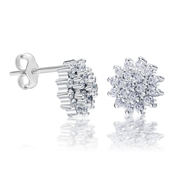 925 Sterling Silver CZ Diamond like Brilliance Sparkling Blooming Flower Ear Stud Earrings for Women