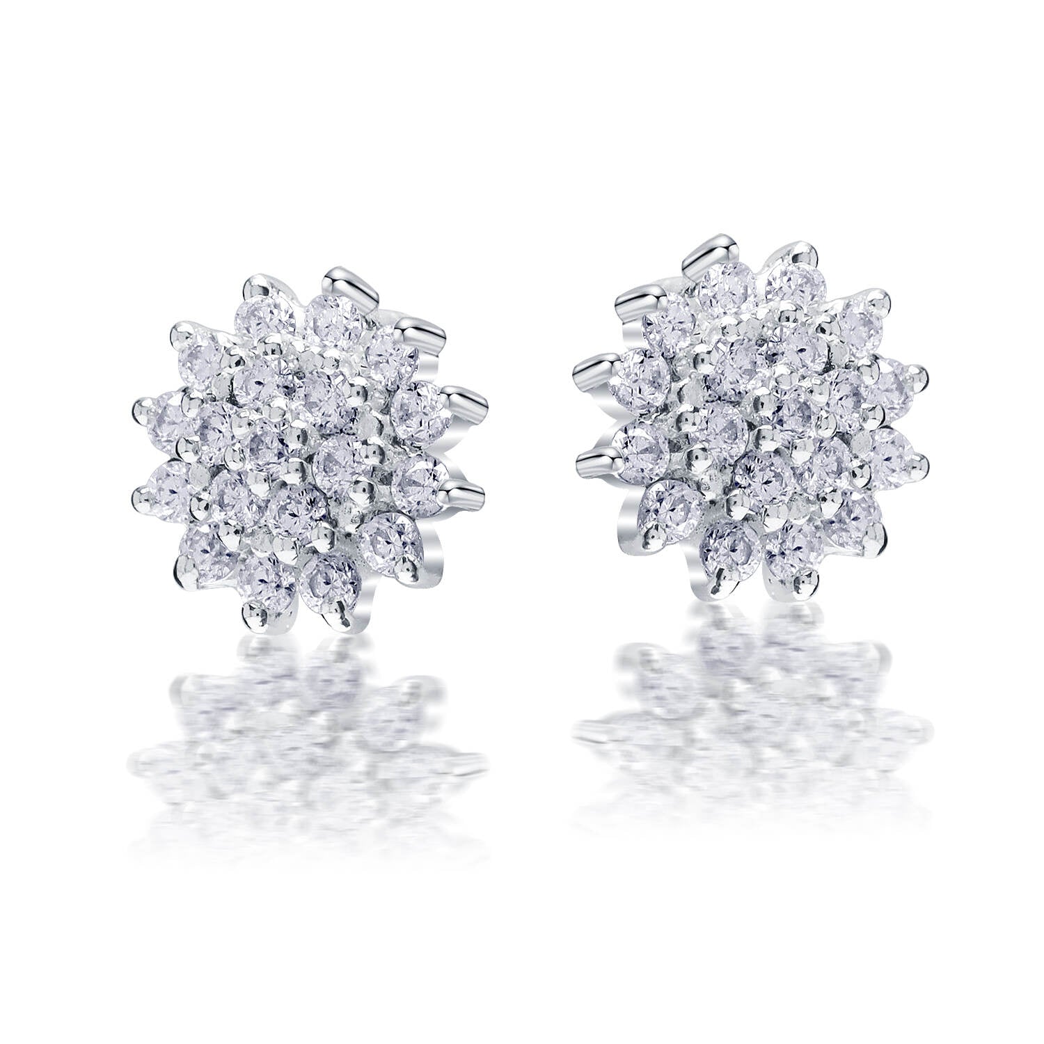 925 Sterling Silver CZ Diamond like Brilliance Sparkling Blooming Flower Ear Stud Earrings for Women