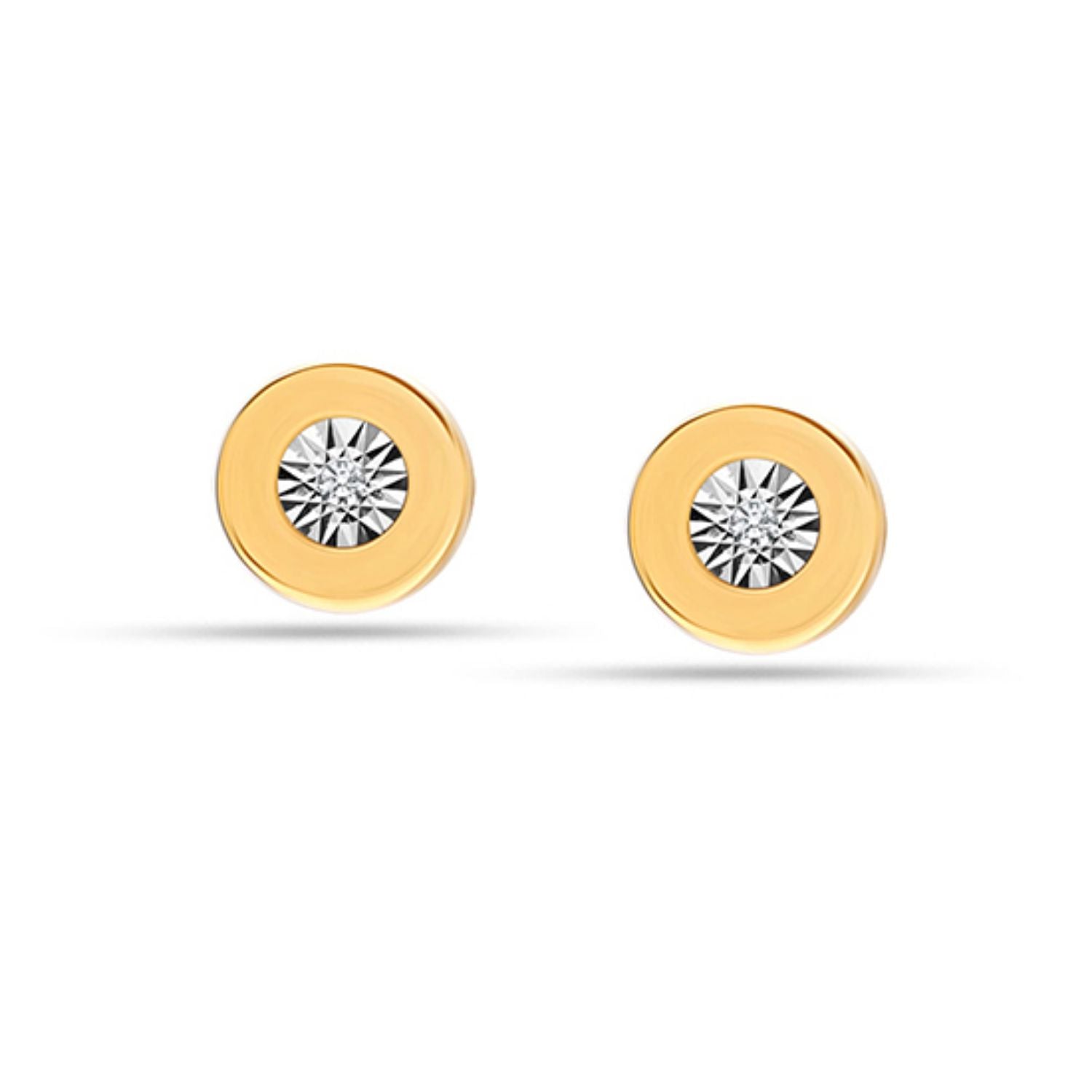 925 Sterling Silver 18K Gold Plated Circle Disc CZ Bezel Stud Earrings for Teen