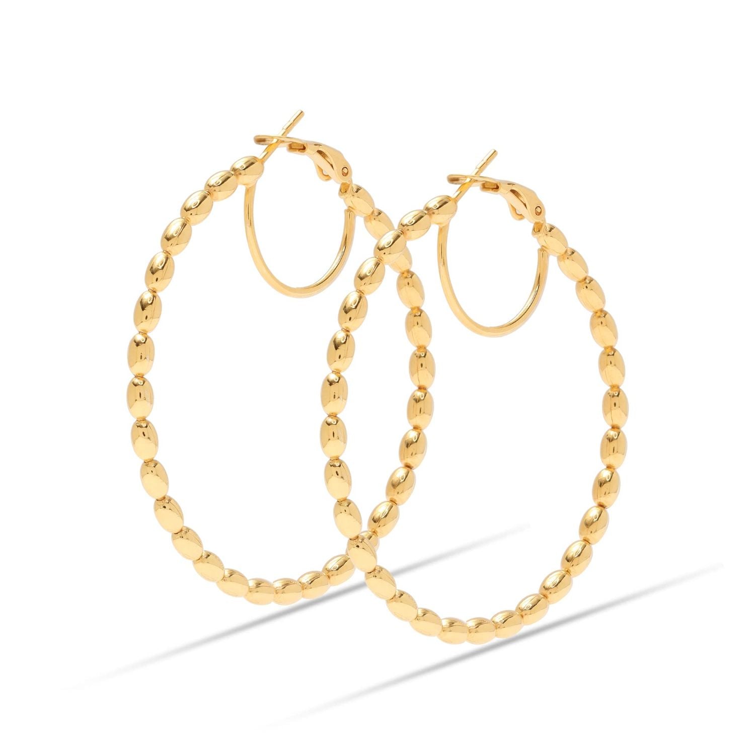 925 Sterling Silver 14K Gold-Plated Large Beaded Omega Hoop Earrings for Women Teen 55mm