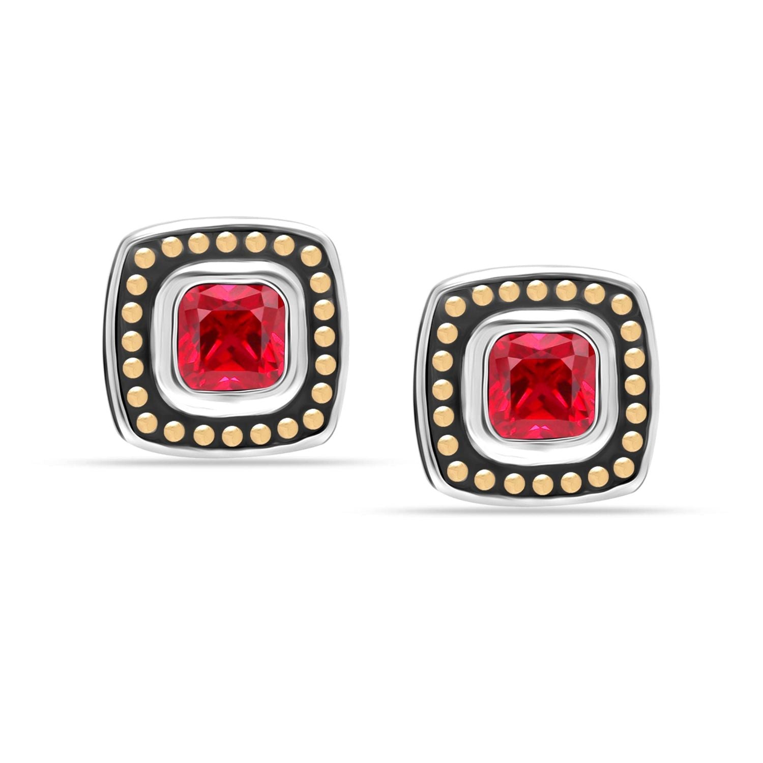 925 Sterling Silver Antique Two-Tone Garnet Stud Earrings for Women Teen