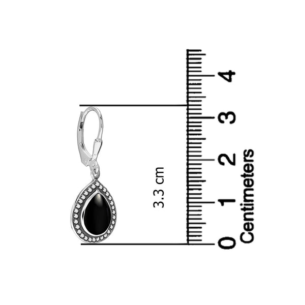 925 Sterling Silver Created Onyx Stone Leverback Earrings for Women