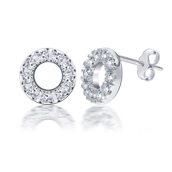 925 Sterling Silver CZ Diamond like Brilliance Sparkling Circle Ear Stud Earrings for Women