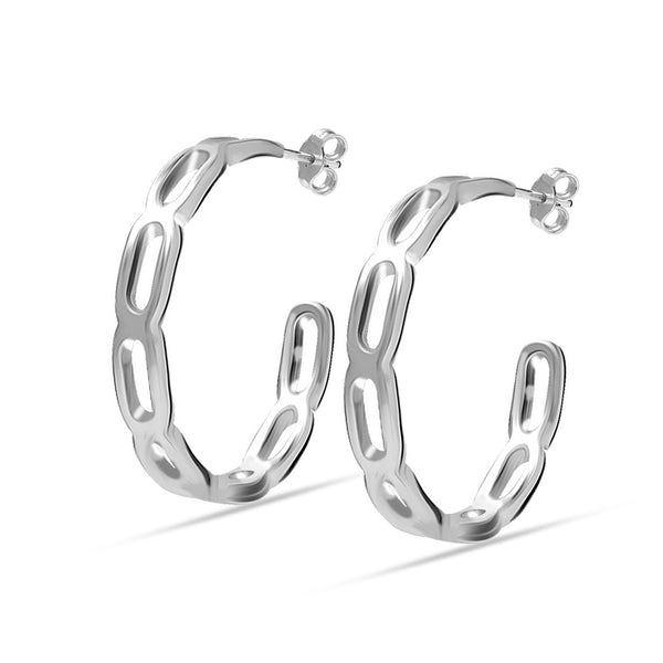 925 Sterling Silver Italian Chain Link C Hoop Earrings for Women Teen