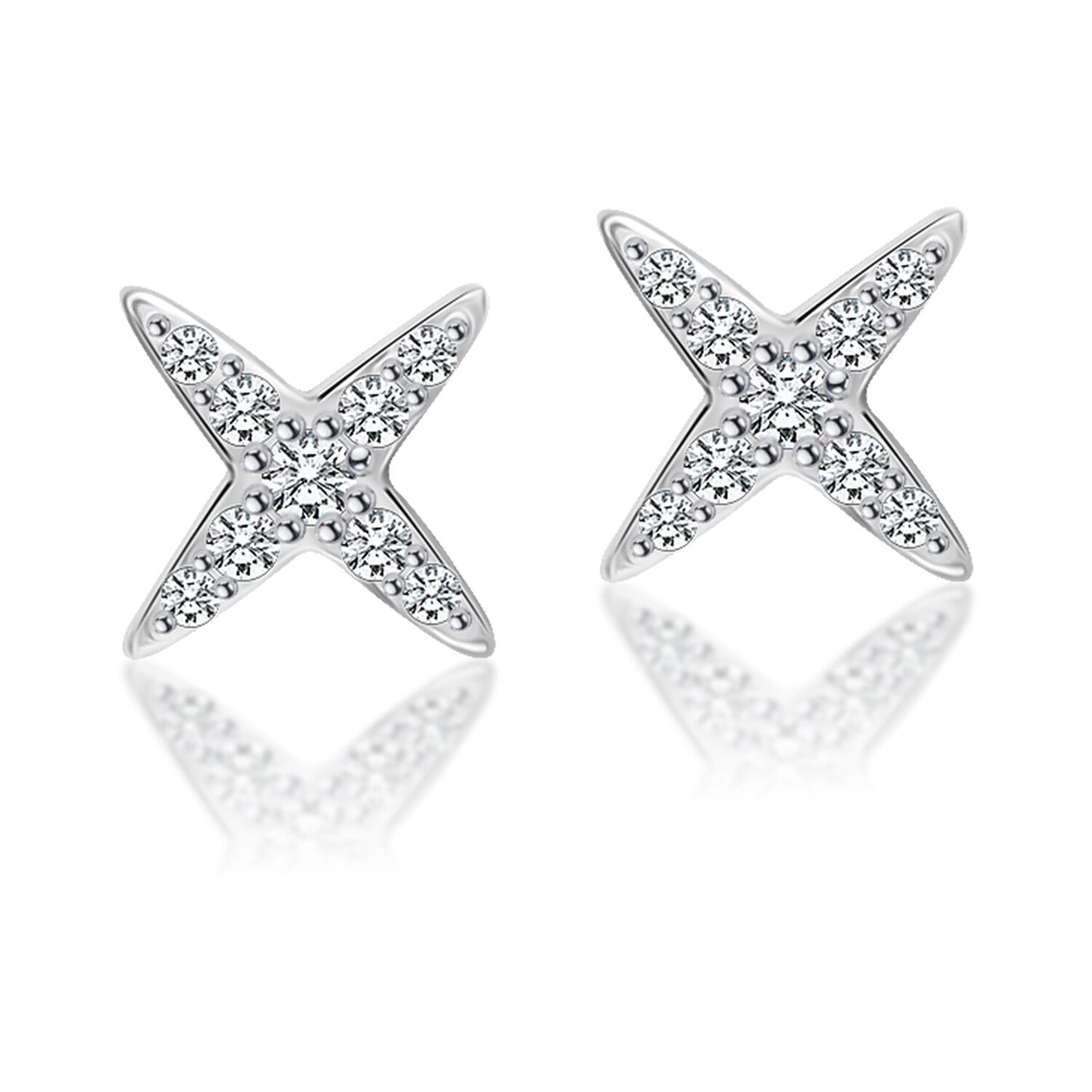 925 Sterling Silver Cubic Zirconia Stunning Shine Star Stud Earrings for Women