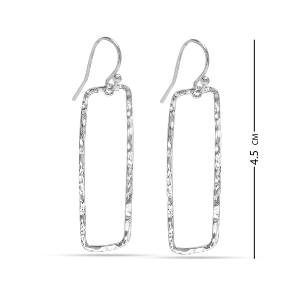 925 Sterling Silver Classic Balancing Act Italian Hammered Design Open Rectangular Drop Dangle Earrings for Women