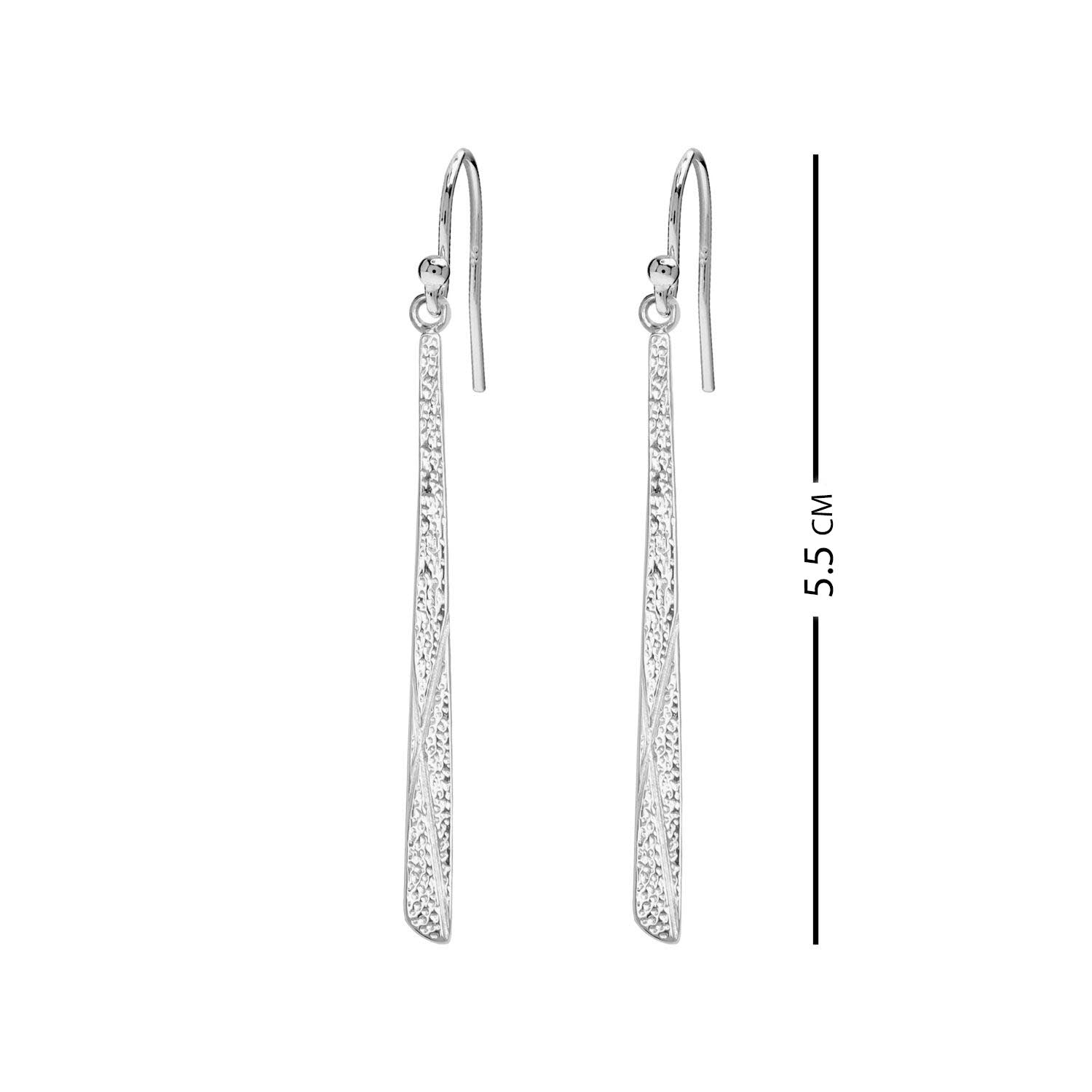 925 Sterling Silver Minimal Long Verticle Bar Hypoallergenic Handmade Textured Stick Drop Dangle Earrings for Women