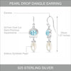 925 Sterling Silver Handmade Gemstone Blue Topaz and Simulated Pearl French Wire Drop Dangle Earrings for Women