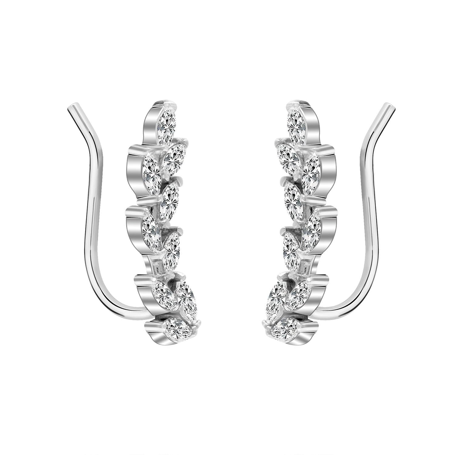 925 Sterling Silver Rhodium Plated Crystal Leaf Ear Climber Crawler Earrings for Women