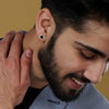 925 Steling Silver Bezel Set Black Onyx Round Stud Earrings for Men