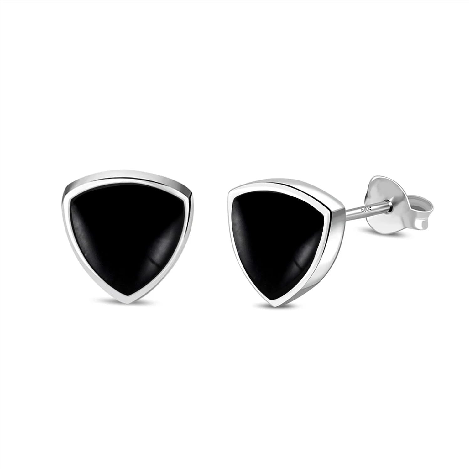 925 Steling Silver Small Curved Triangle Black Onyx Stud Earrings for Men