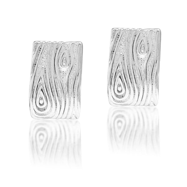 925 Sterling Silver Wave Textured Rectangular shape Stud Earrings for Women