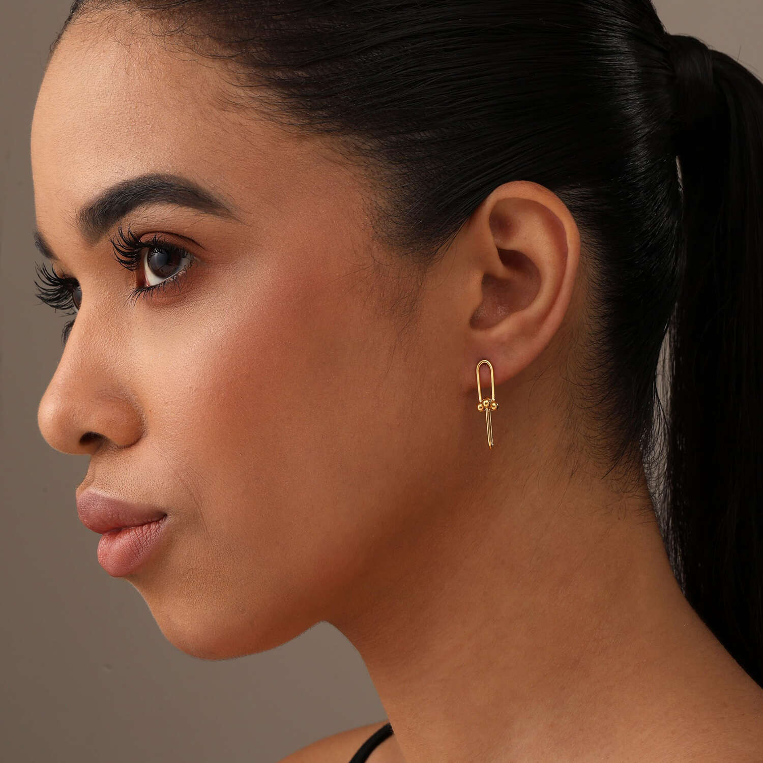 925 Sterling Silve 14K Gold-Plated U-Shaped Paperclip Pinball Linked Drop Dangle Earrings for Women