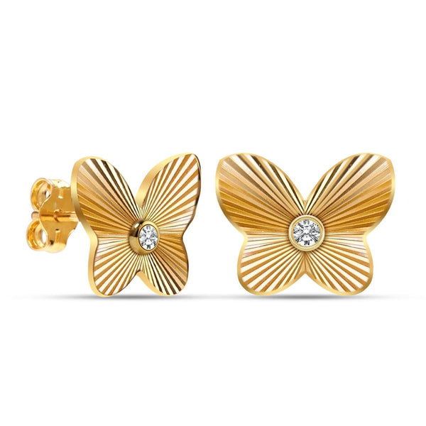 925 Steling Silver 14K Gold-Plated Pave Cubic Zirconia Butterfly Stud Earrings for Women