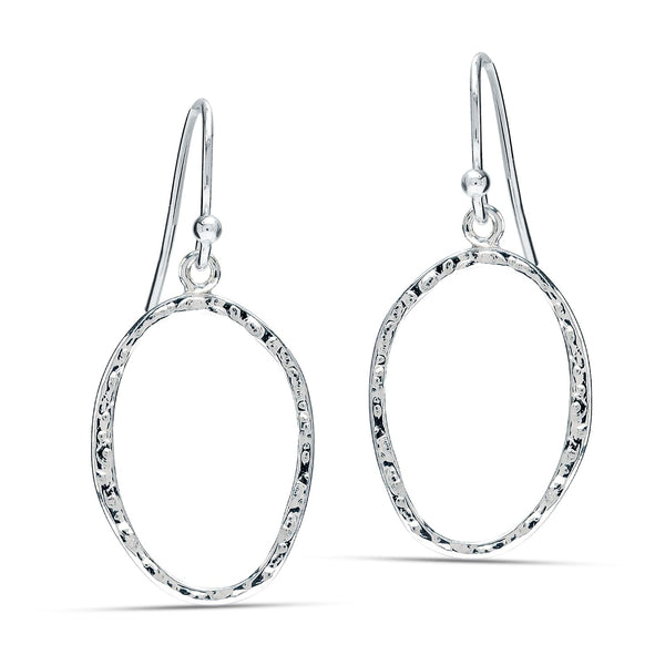 925 Sterling Silve Handmade Hammered Open Circle Round Hook Drop Dangle Earrings for Women