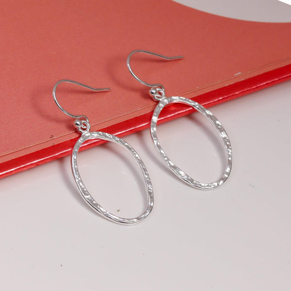 925 Sterling Silve Handmade Hammered Open Circle Round Hook Drop Dangle Earrings for Women