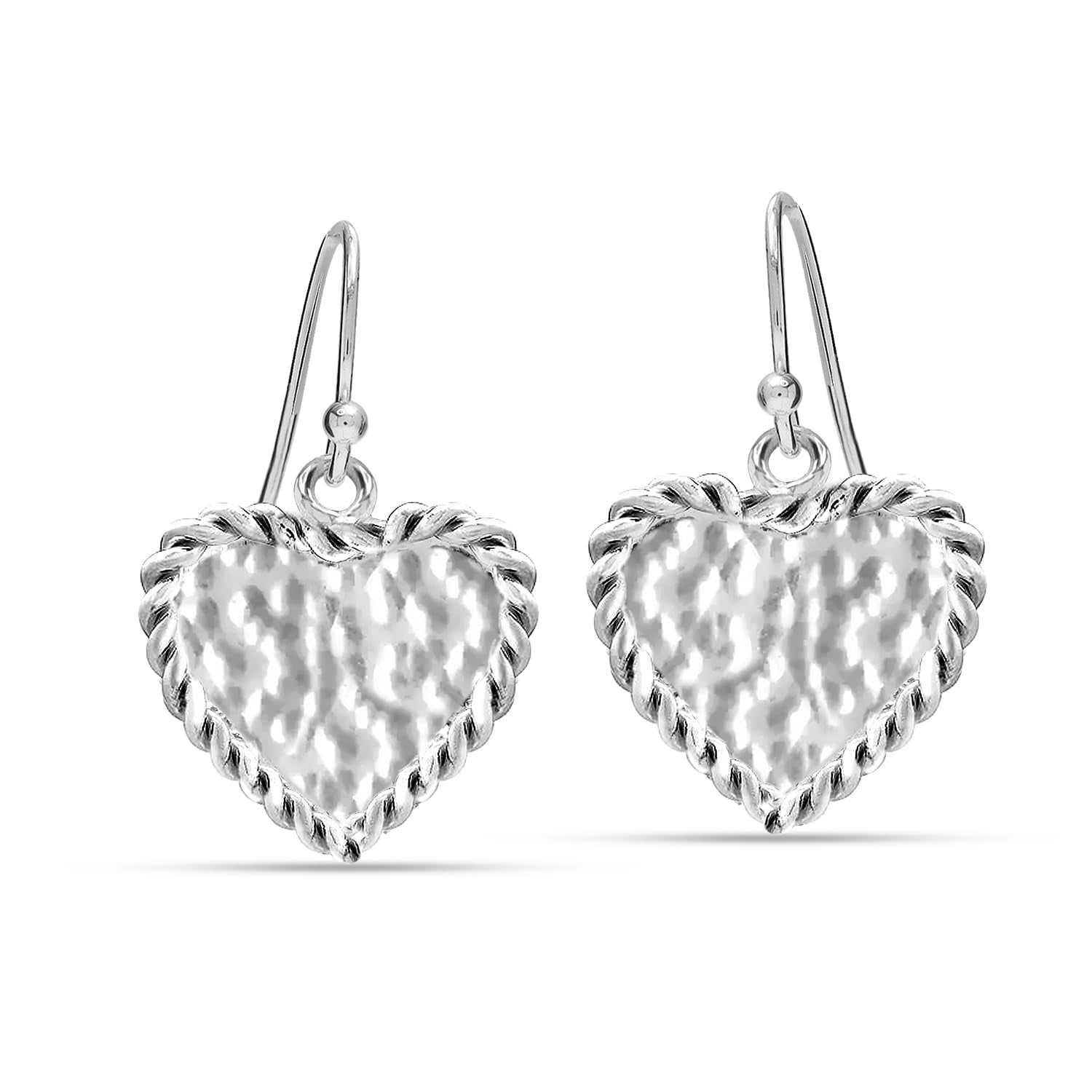 925 Sterling Silver Handmade Hammered Braided Heart Drop Dangle Earrings for Women