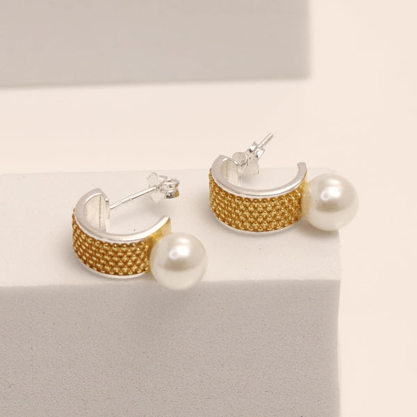 925 Sterling Silver Two-Tone Freshwater Pearl Hoop Earrings for Women