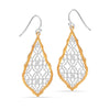 925 Sterling Silve 14K Gold-Plated Two-Tone Boho Quatrefoil Shape Filigree Teardrop Drop Dangle Earrings for Women