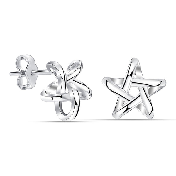 925 Steling Silver Star Outline Knot Design Stud Earrings for Women