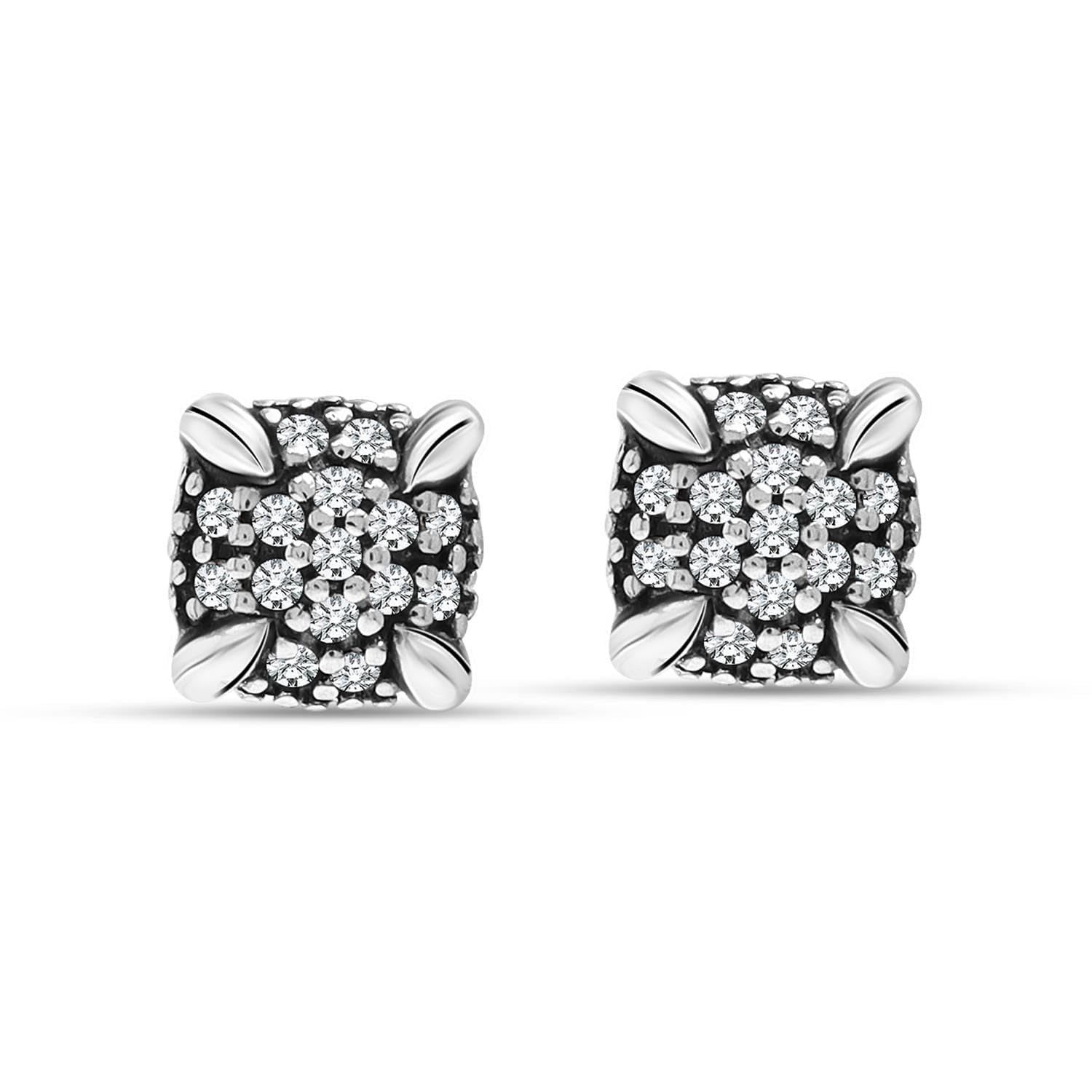 925 Steling Silver Antique Pave Cubic Zirconia Round Stud Earrings for Women