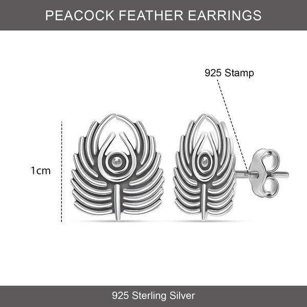 925 Sterling Silver Handmade Peacock Feather Earrings for Women