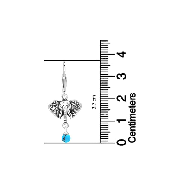 925 Sterling Silve Antique Elephant Turquoise Stone Cute Anima Drop Dangle Earrings for Women