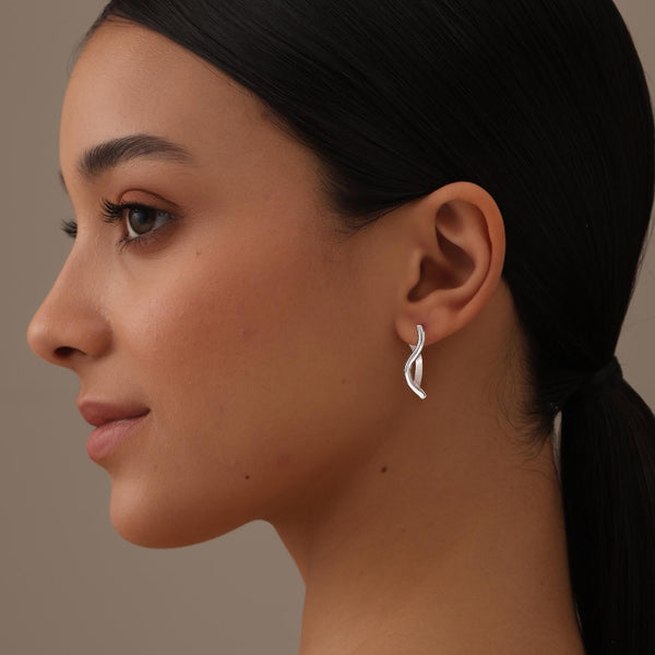 925 Sterling Silver Wavy Hoop Stud Earring For Women