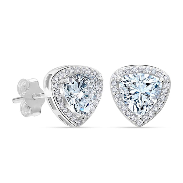 925 Sterling Silver CZ Halo Triangle Stud Earrings for Men