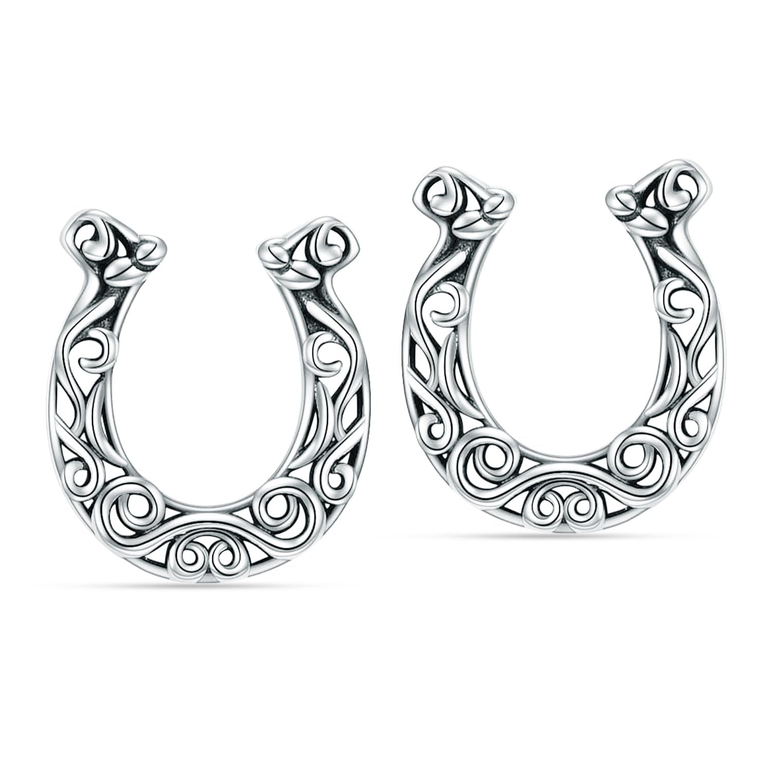 925 Sterling Silve U-Shaped Filigree Design Horseshoe Stud Earrings for Women