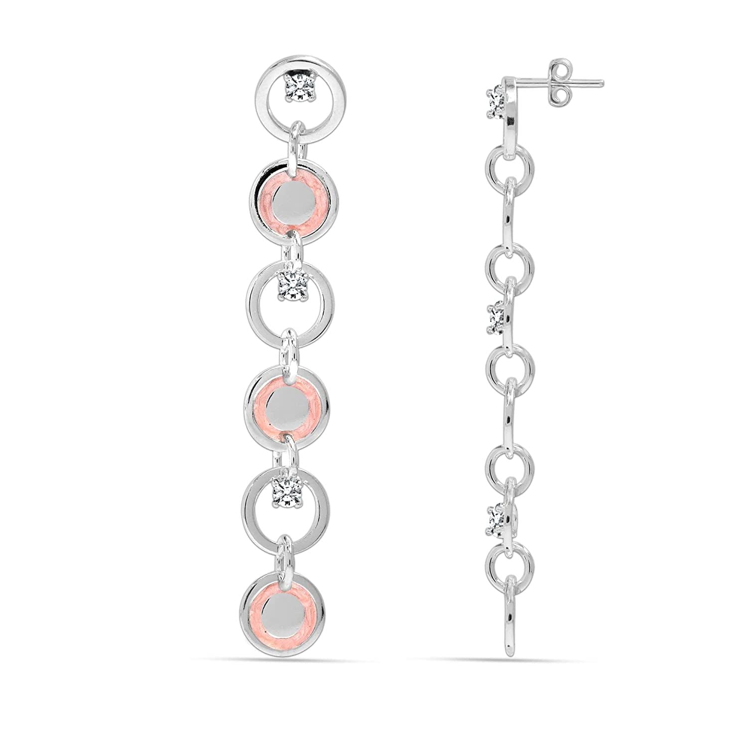 925 Sterling Silver Enamel Zircon Studded Dangler Earrings for Women and Girls