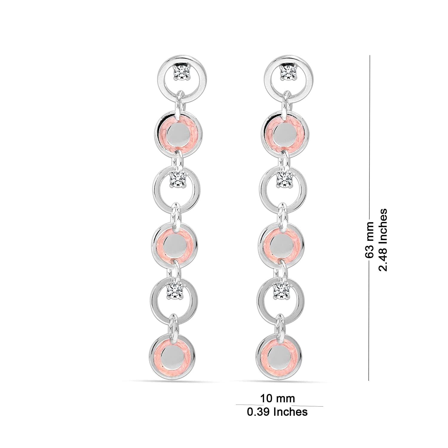 925 Sterling Silver Enamel Zircon Studded Dangler Earrings for Women and Girls