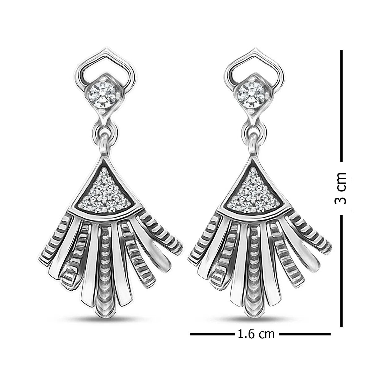 925 Sterling Silver Designer Oxidized Zircon Studded Dangler Earrings for Women and Girls