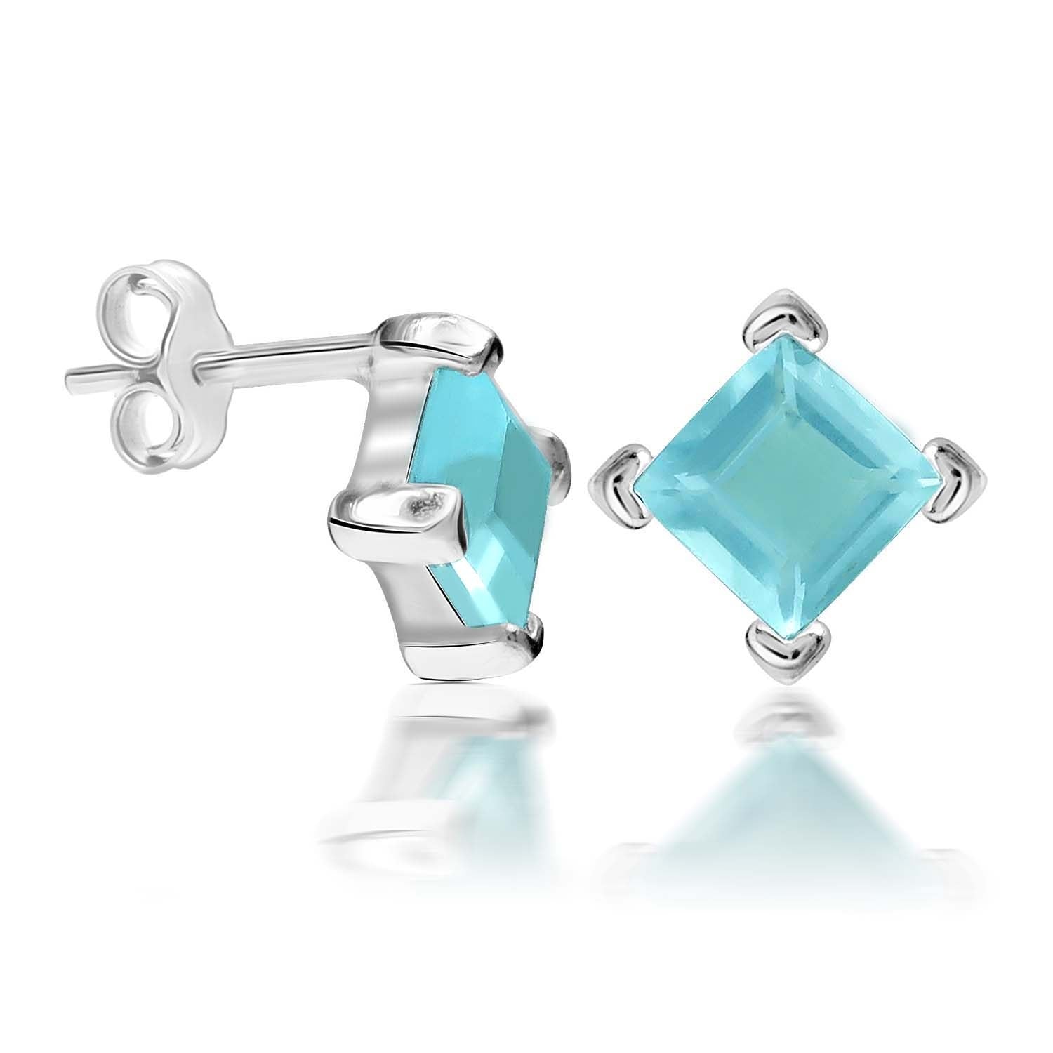 925 Sterling Silver Ultra Lightblue Glassbead Square Stud Earrings for Women