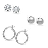 925 Sterling Silver Small Cubic Zirconia Stud and Hoop Earrings for Women Set of 3 Pairs