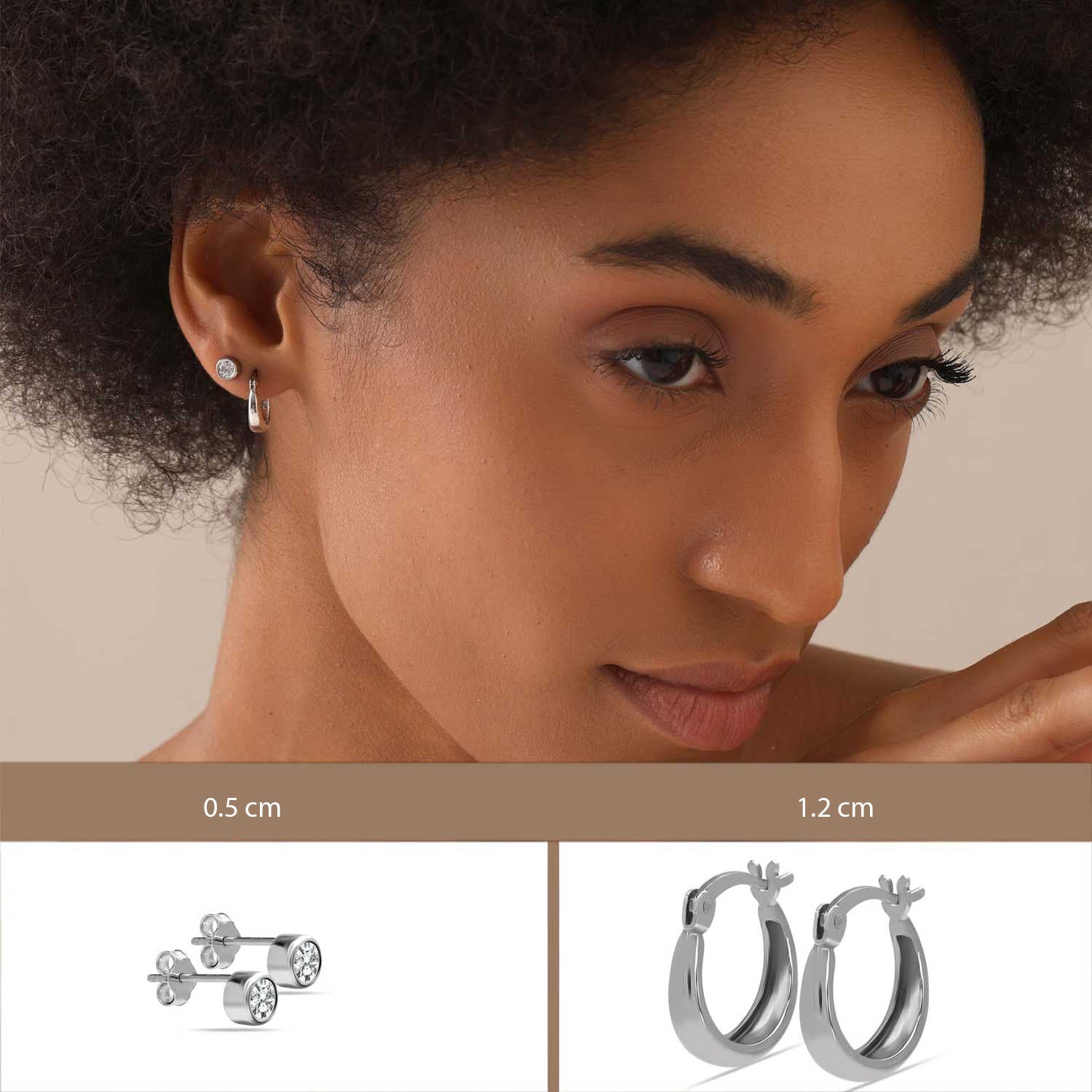 925 Sterling Silver Light Weigh CZ Small Stud and Hoop Earrings for Women Set of 2 Pairs