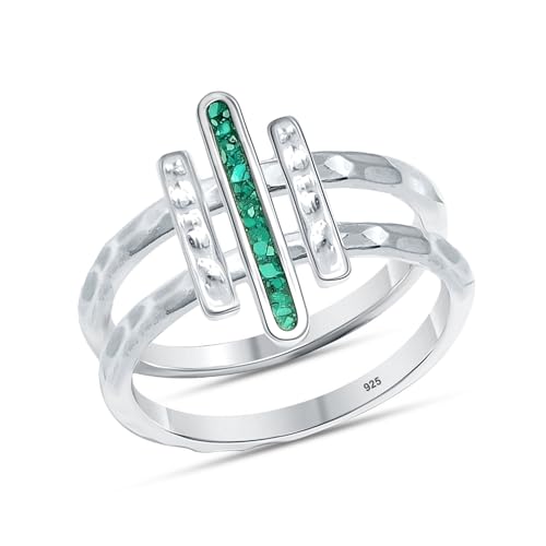 925 Sterling Silver Turquoise Three Bar Handmade Ring for Women