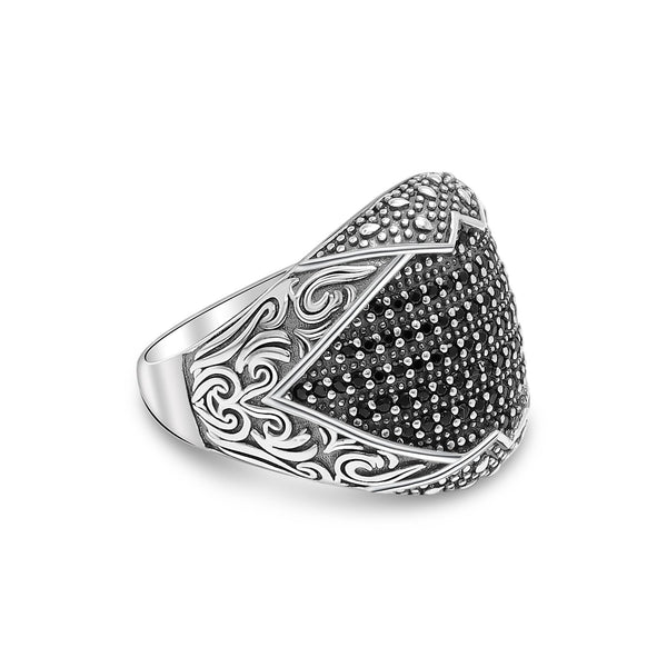 925 Sterling Silver Handmade Black CZ Studded Ring for Men