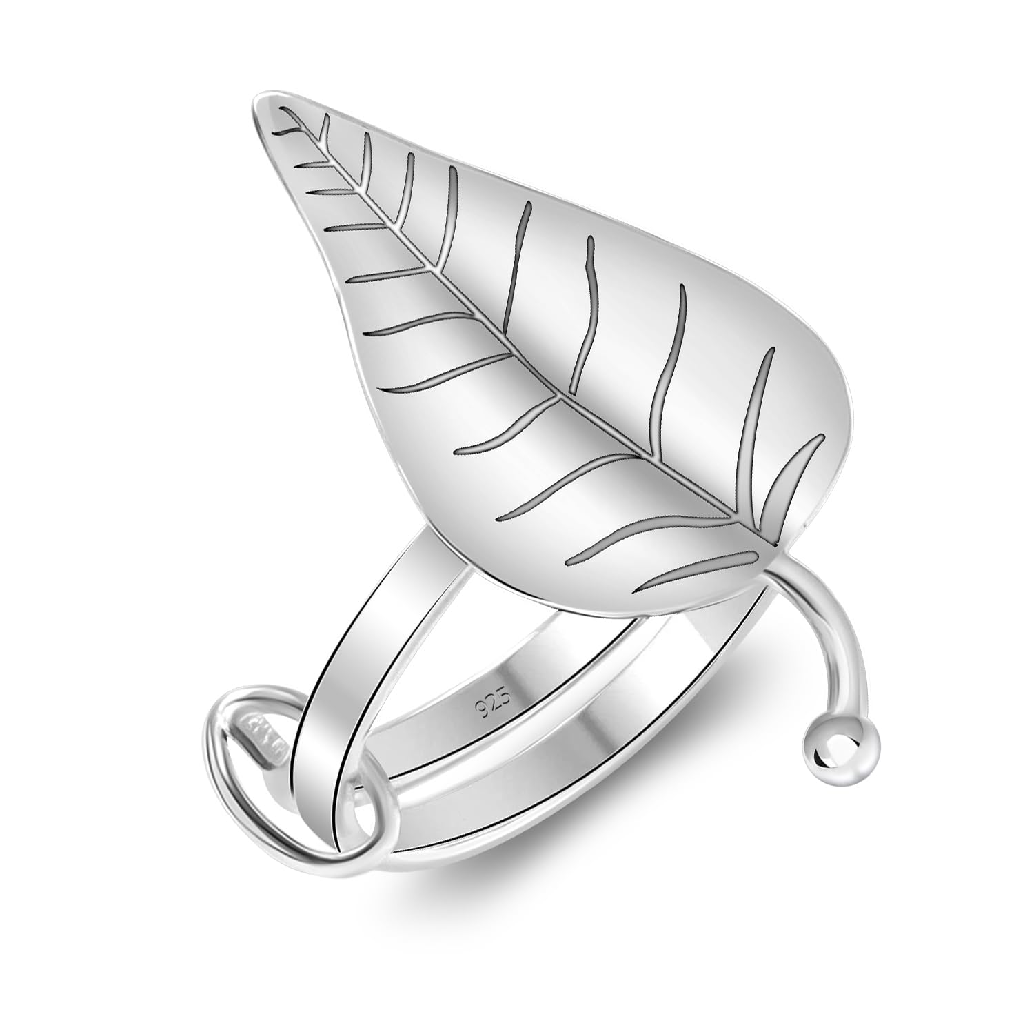 925 Sterling Silver Adjustable Peepal Leaf Shaped Handmade Ring for Women