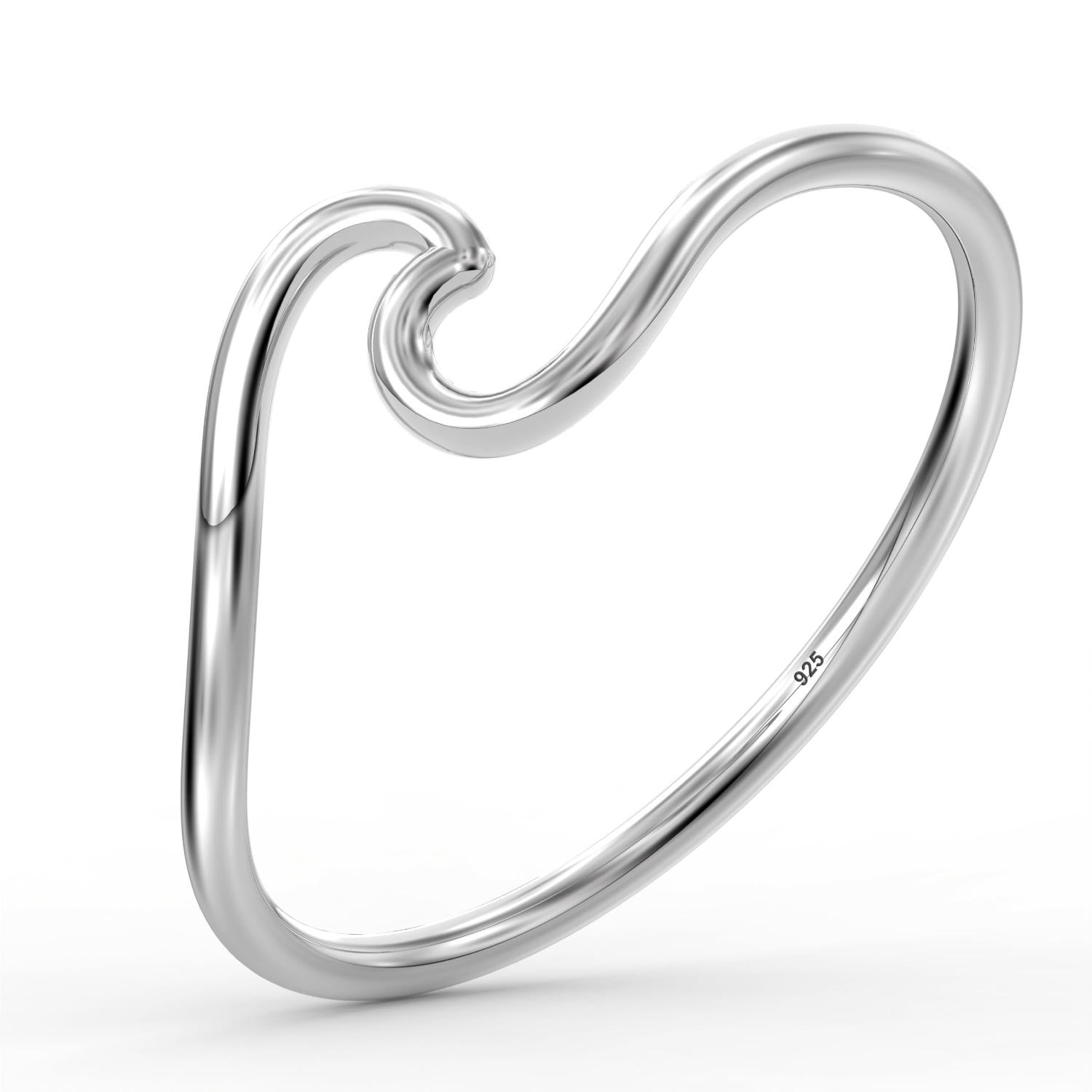 925 Sterling Silver Plain Ocean Wave Rings for Women and Girils