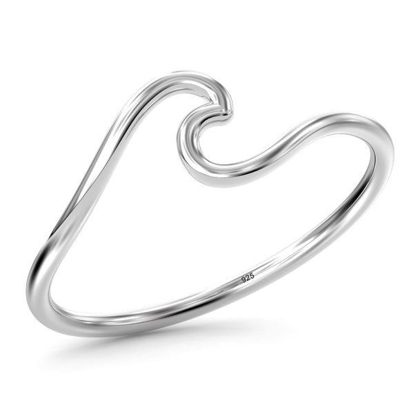 925 Sterling Silver Plain Ocean Wave Rings for Women and Girils