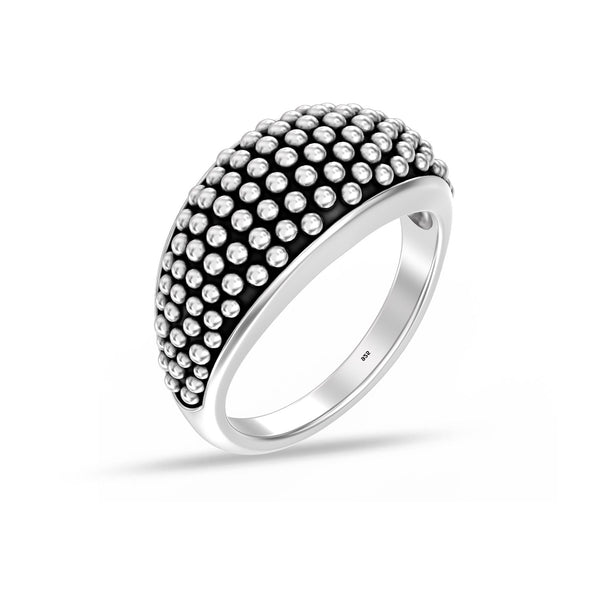 925 Sterling Silver Caviar Beaded Pattern Stacking Statement Ring for Women