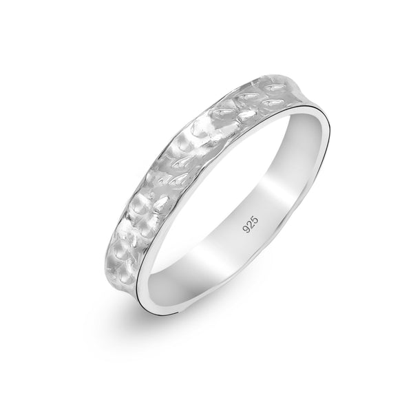 925 Sterling Silver Hammer Textured Band Ring for Women